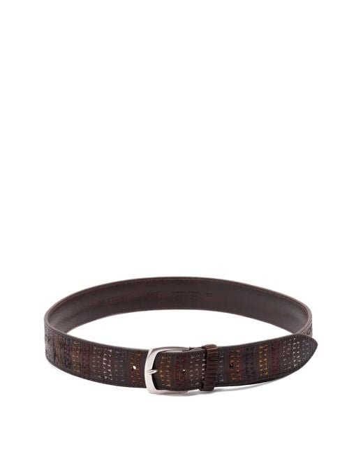 Orciani Brown Embroidered Leather Belt for men