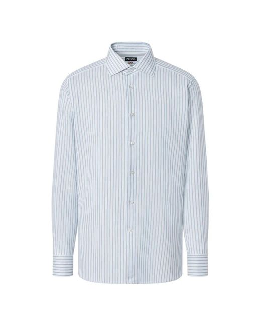 Zegna Blue Striped Cotton Shirt for men