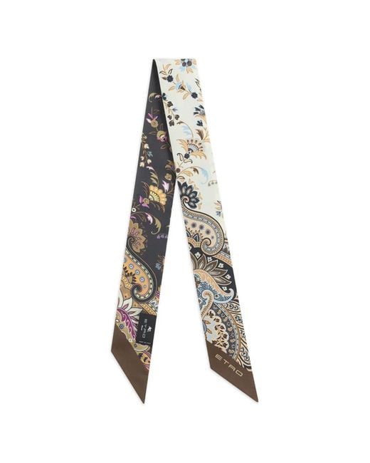 Etro White Silk Twill Paisleyina With Floral Motif