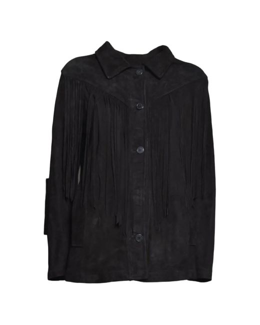 Blusotto Black Fringed Letaher Jacket for men