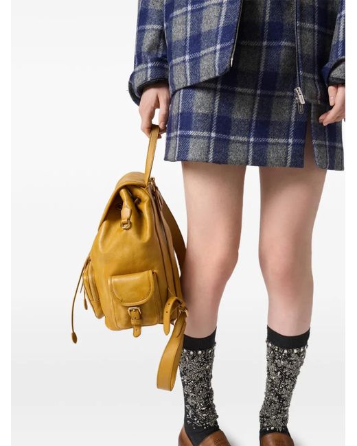 Miu Miu Blue Wool Check Mini Skirt