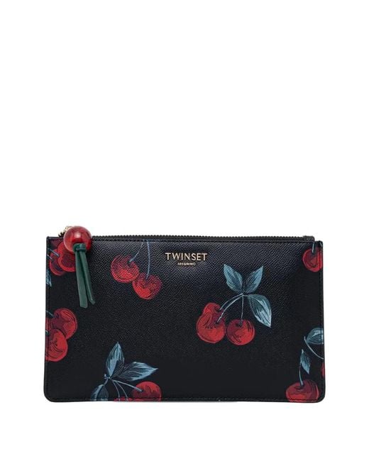 Twinset Black Cherry-Print Logo-Plaque Wallet