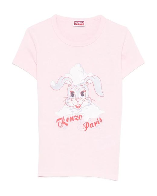 KENZO Pink Winter Holidays Rabbit-Graphic T-Shirt