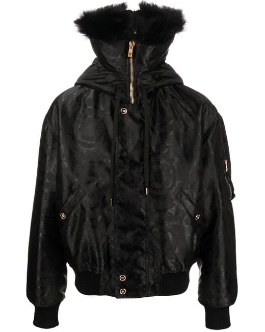 Versace Cotton Baroqueprint Shearlinglined Jacket in Black for Men