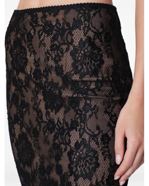 Self-Portrait Black Lace-Overlay Scalloped-Edge Midi Skirt