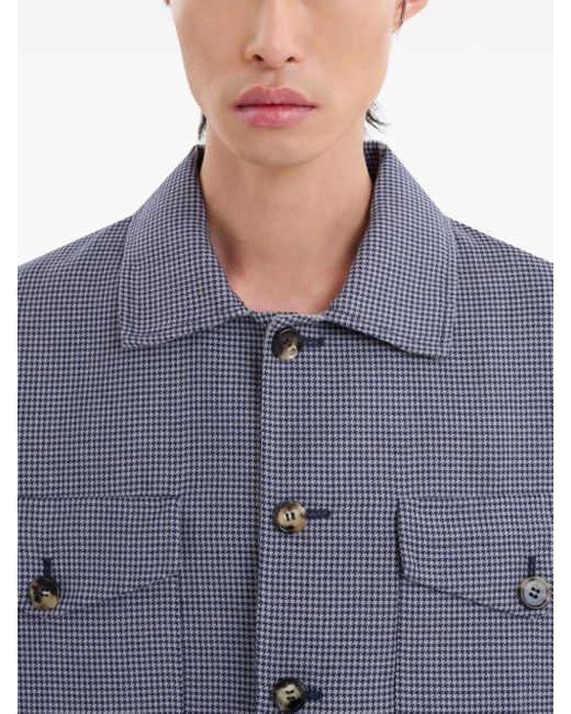 Marni Blue Houndstooth-print Flap-pocket Shirt for men