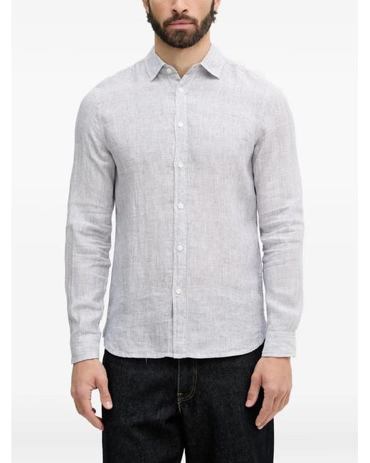 Benetton Gray Chemise Rayée À Col Pointu for men