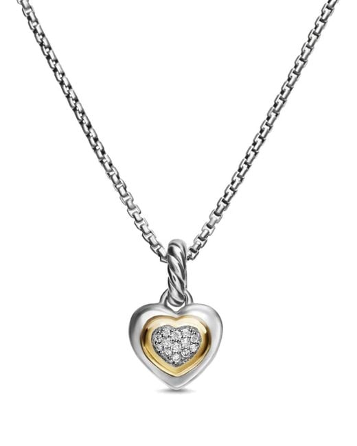 David Yurman Metallic 14Kt And Sterling Petite Cable Heart Diamond Necklace (17.1Mm)
