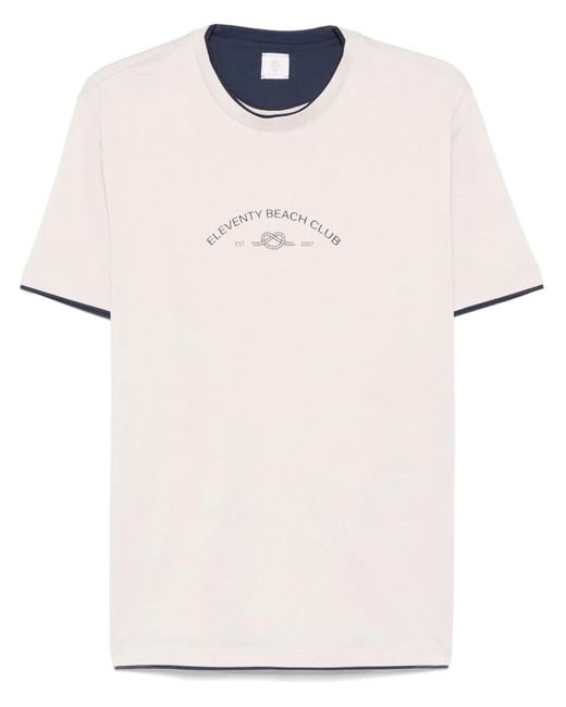 Eleventy Pink Logo-Print T-Shirt for men