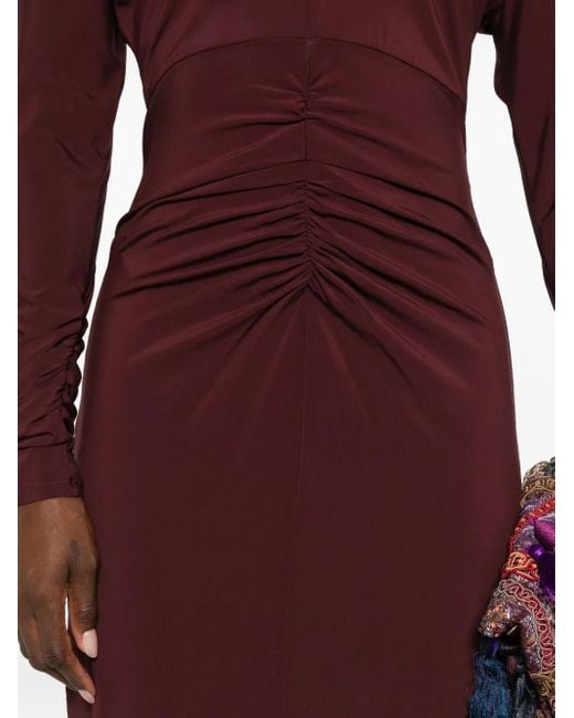 Max Mara Red Ruched-Detail Long-Sleeve Midi Dress