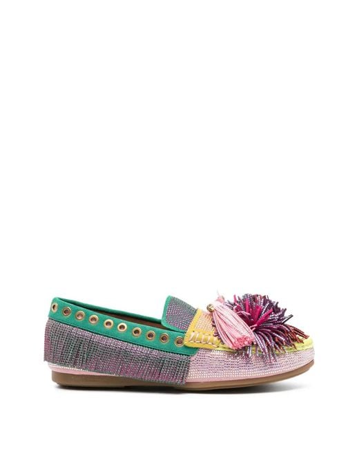 Kurt Geiger Green Pompom Tassel Loafers