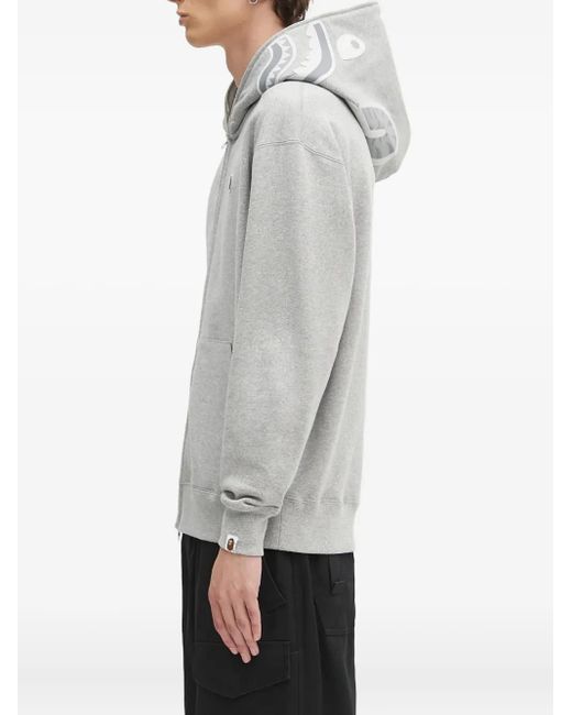 A Bathing Ape Gray One Point Ape Head Shark Zip-Up Hoodie for men
