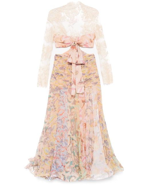 Zimmermann Pink Floral Lace Flounce Maxi Dress