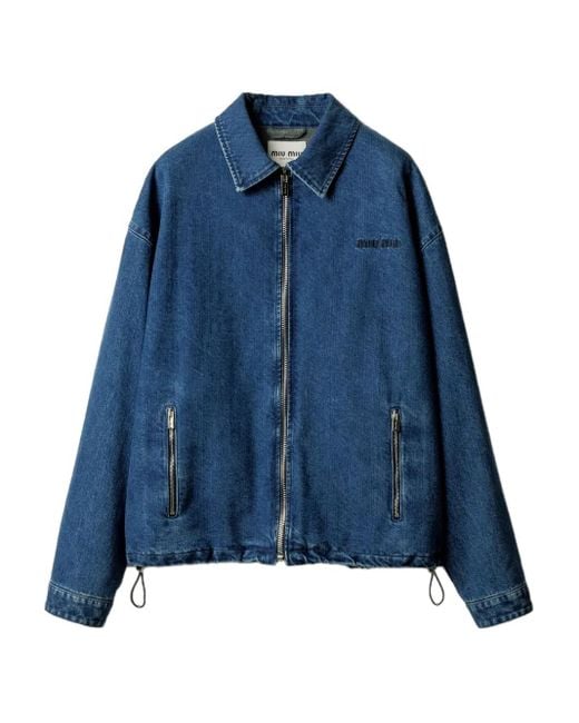 Giacca Denim Con Logo Ricamato di Miu Miu in Blue