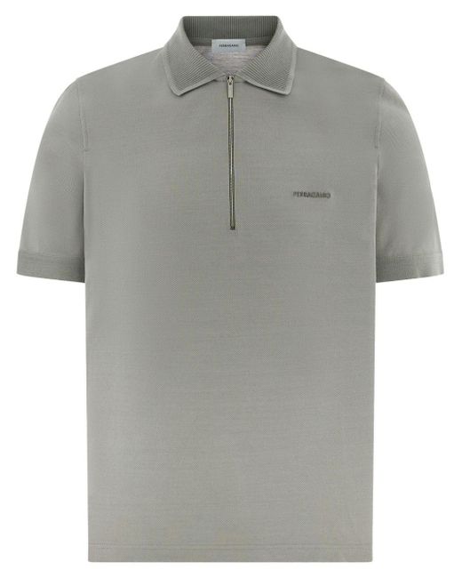 Ferragamo Gray Embroidered-Logo Polo Shirt for men