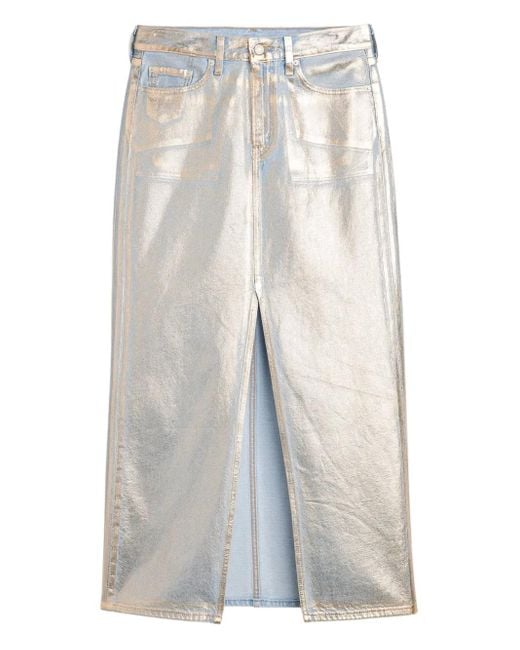 Levi's White Zip-Fly Logo-Patch Midi Skirt