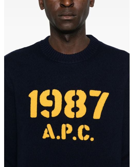 A.P.C. Blue Crew-Neck Long-Sleeve Sweater for men