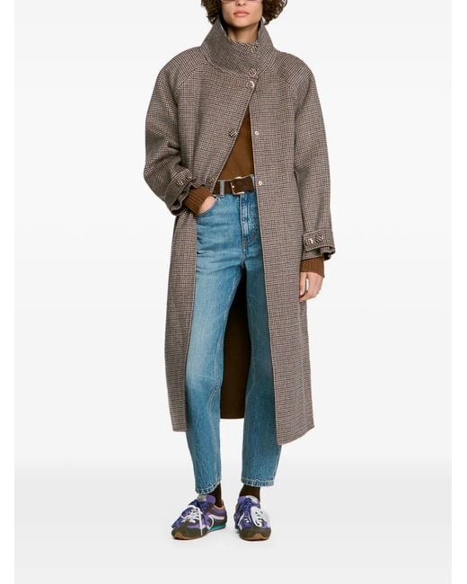 Sandro Brown Houndstooth Single-Breasted Coat