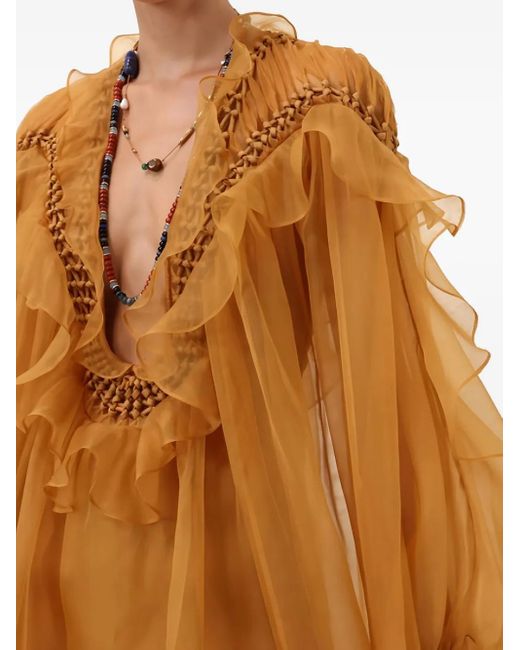 Zimmermann Orange Robe Longue Balance Braided