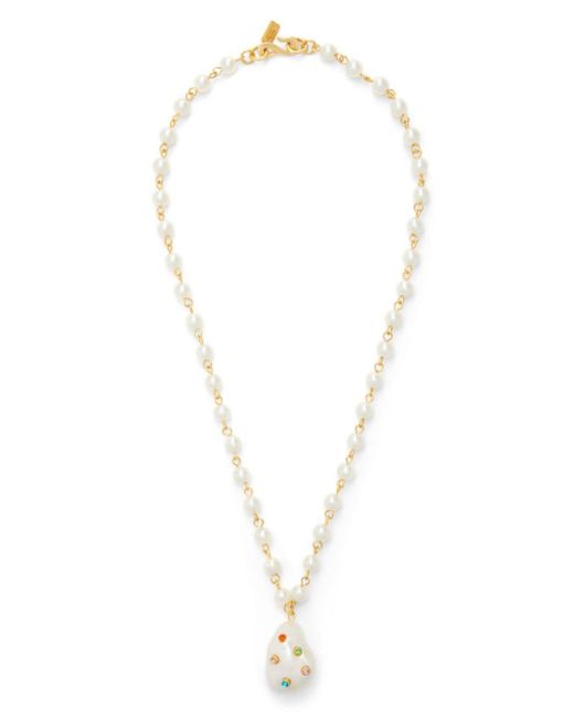 Kenneth Jay Lane White Crystal-embellished Pearl-pendant Necklace