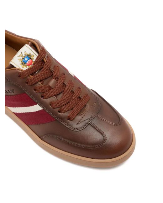 Bally Brown Stripe-Detailing Leather Sneakers for men