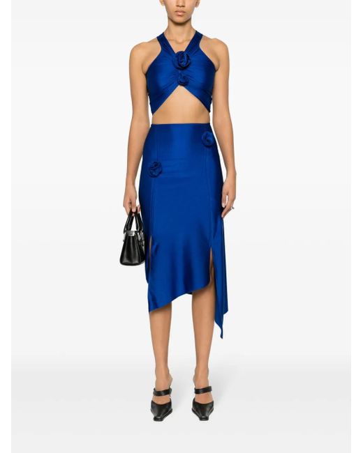 Coperni Blue Floral-Appliqué Asymmetric Midi Skirt