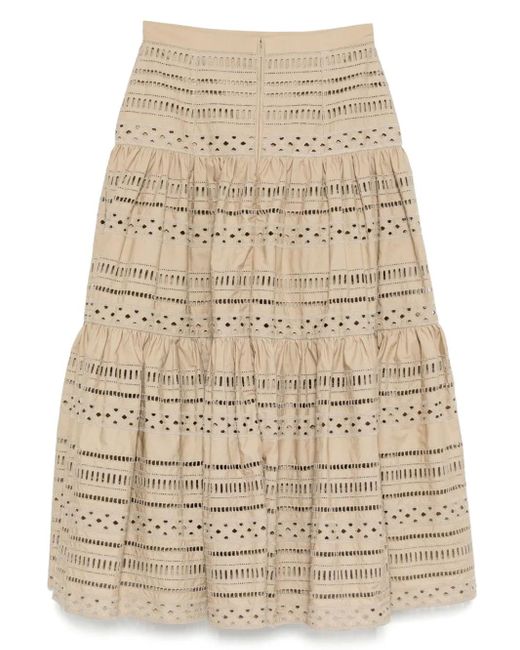 Elie Saab Natural Embroidered Midi Skirt