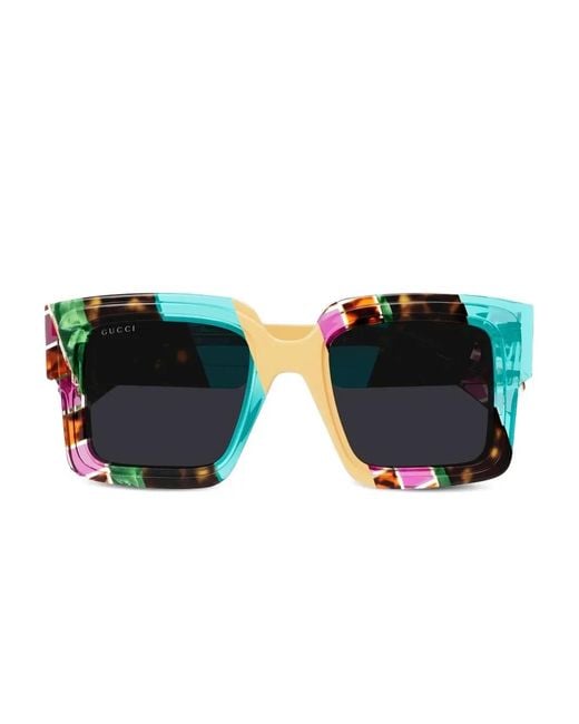 Gucci Blue Patterned Square-Frame Sunglasses
