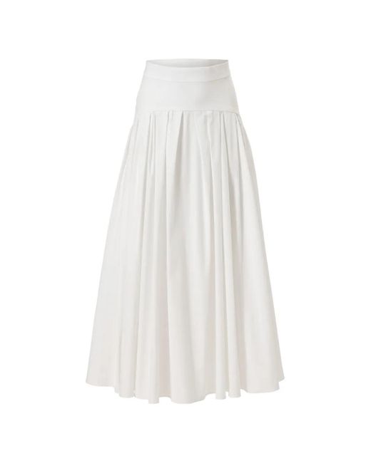 Carolina Herrera White Drop Waist Pleated Midi Skirt