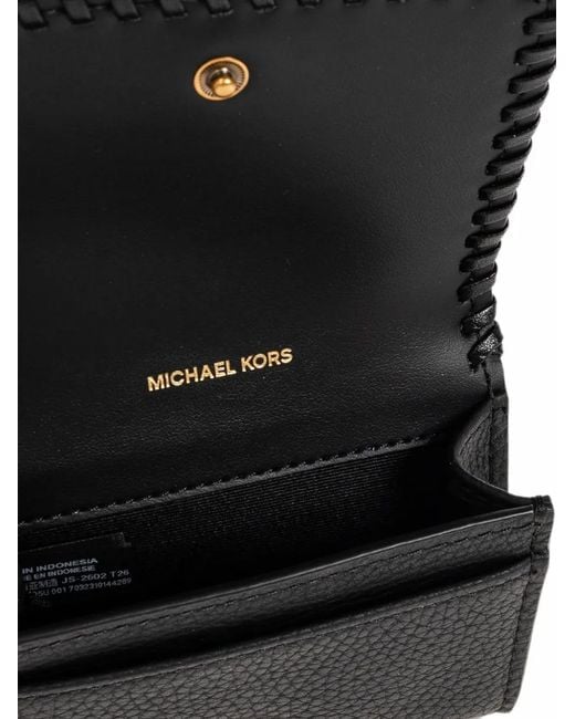 MICHAEL Michael Kors Black Whipstitch Logo-Plaque Card Holder