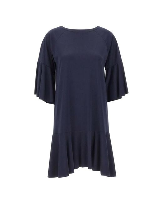 Kaos Blue Raglan-Sleeves Ruffle Dress