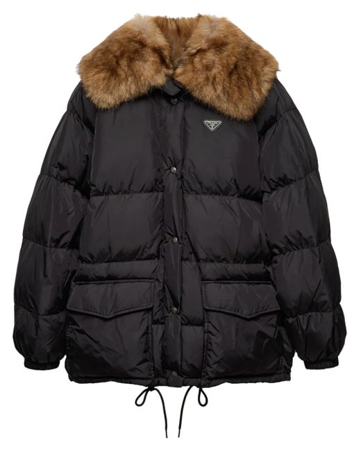 Prada Women's Black Enamel Triangle-Logo Padded Jacket