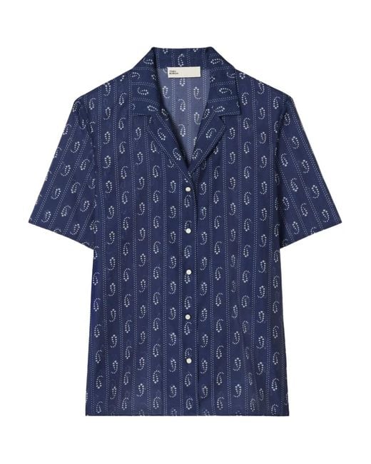 Tory Burch Blue Printed Camp Beach Shirt