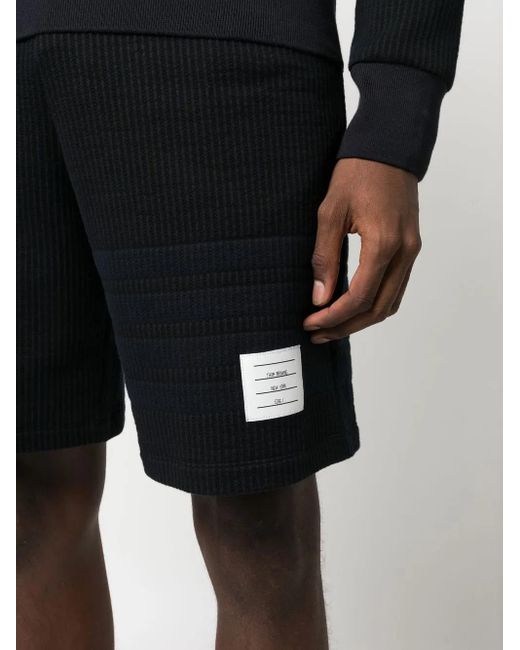 Thom Browne Black Bar Stripe Seersucker Track Shorts for men