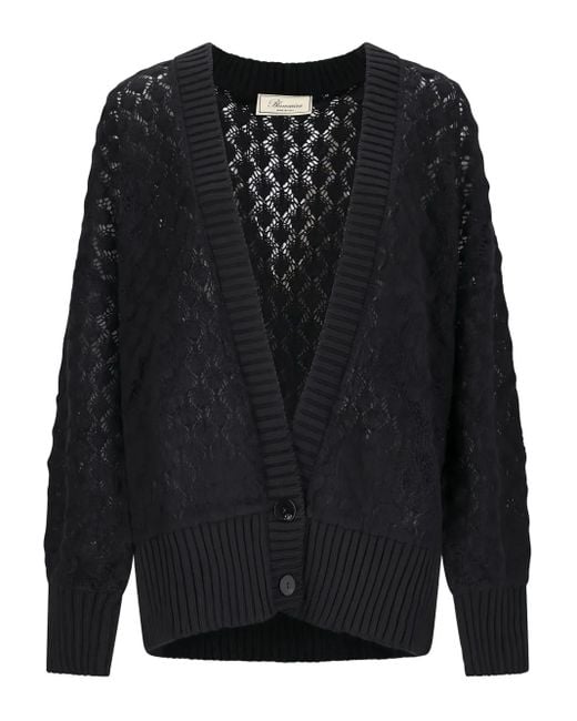 Blumarine Black Open-Knit Buttoned Cardigan