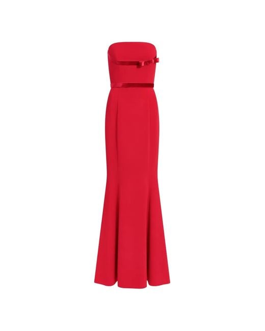 Jenny Packham Red Pamela Bow-Detail Strapless Maxi Dress