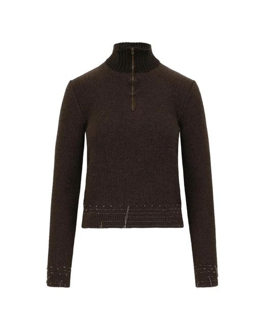 Maison Margiela Black Quarter-Zip Frayed-Detail Sweater