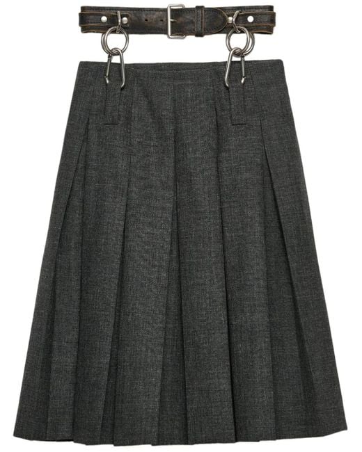 Prada Gray Belted Pleated Midi Skirt