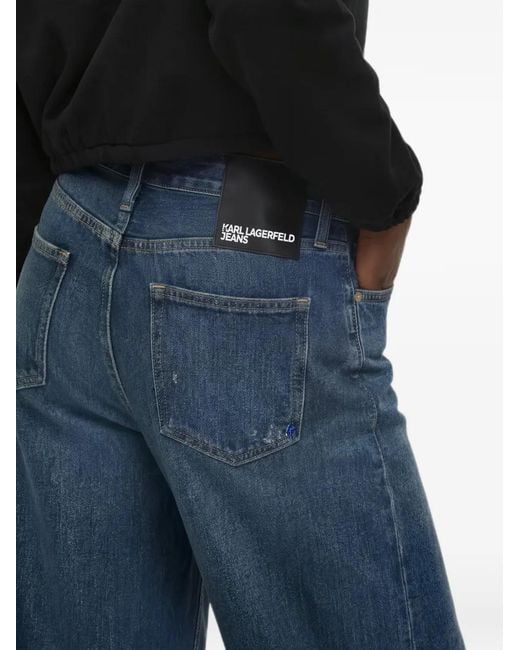 Karl Lagerfeld Blue Low-Rise Wide-Leg Jeans