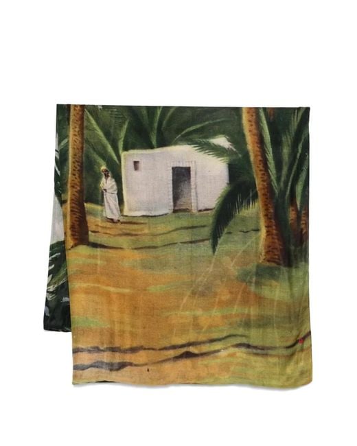 TALKING WALLS Green Multi-Coloured Printed Scarf