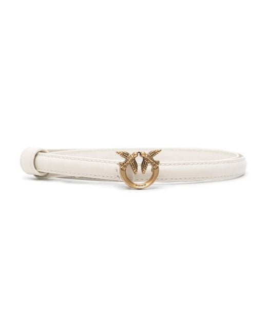 Pinko White Logo-Buckle Leather Belt