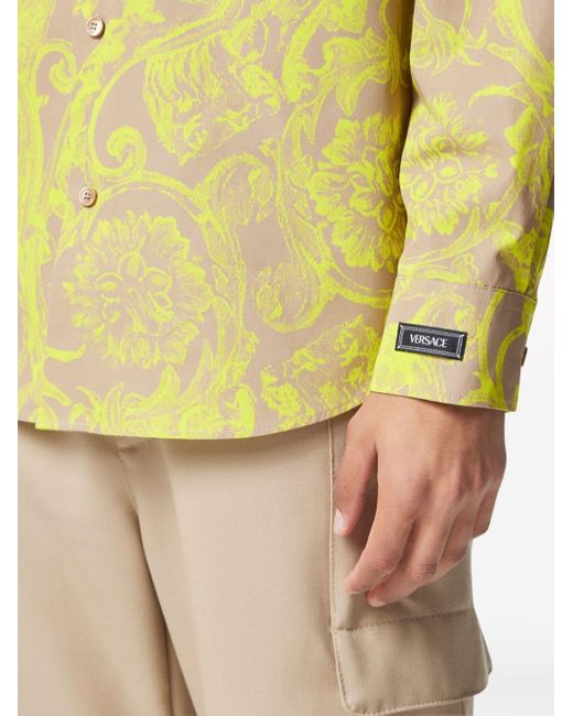 Versace Yellow Barocco-print Cotton Shirt for men