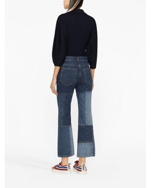 Chloé Patchwork Cropped Flared Jeans in het Blue