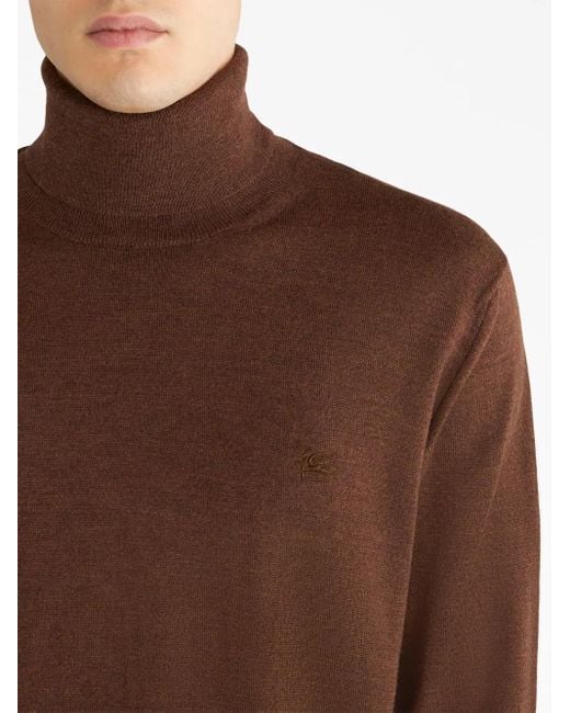 Etro Brown Roll-Neck Virgin Wool Jumper for men