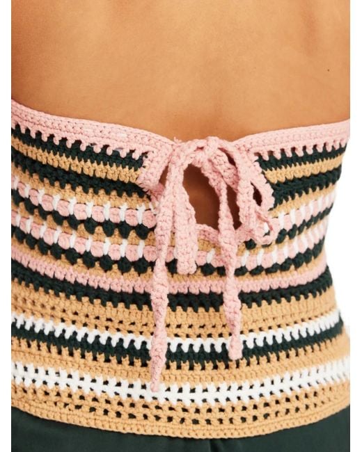 The Upside Natural Bohemia Sal Crochet Striped Halter-Neck Top