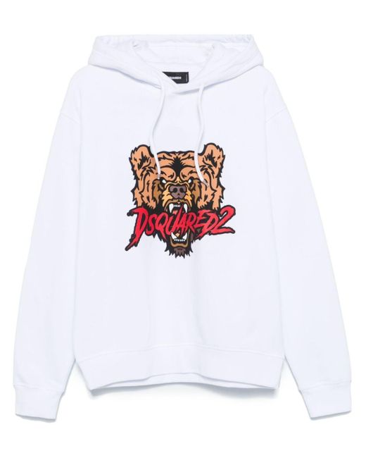 DSquared² White Bear Graphic Cotton Hoodie for men