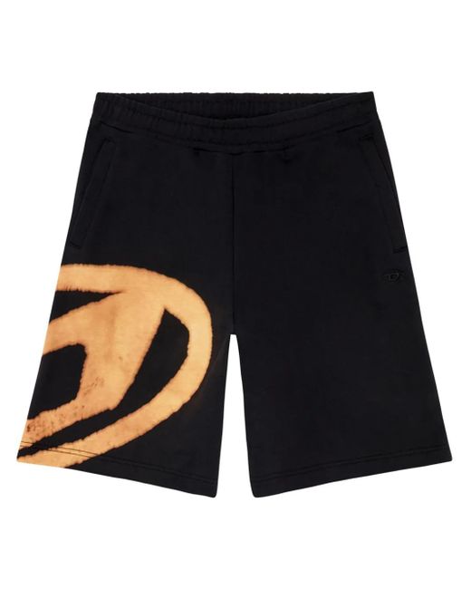 DIESEL Blue Crow-Bleach Cotton Track Shorts for men