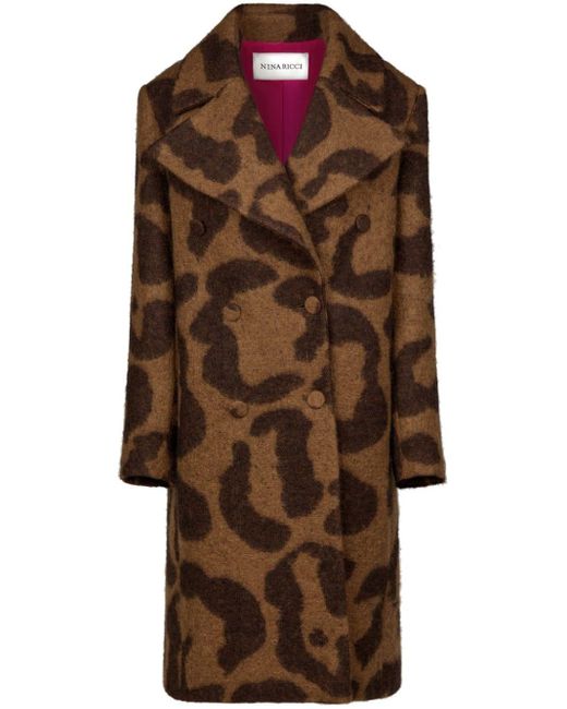 Nina Ricci Brown Leopard-jacquard Wool-blend Coat