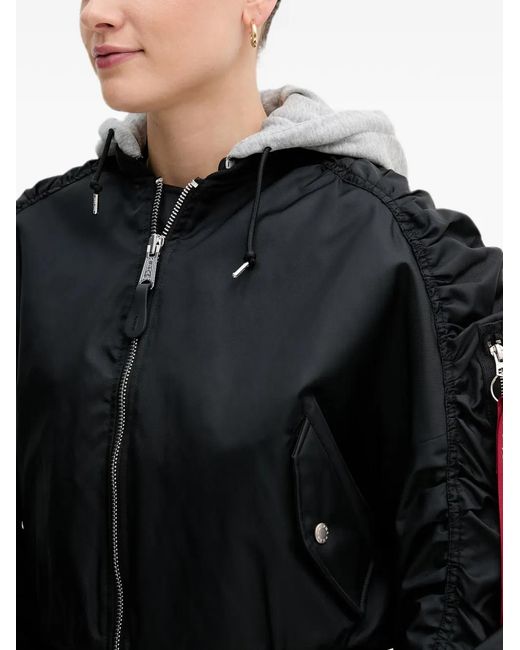 Alpha Industries Black Ruched Hooded Bomber Jacket