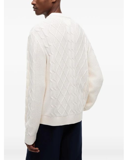 Tommy Hilfiger White Cable-Knit Logo-Patch Sweater for men